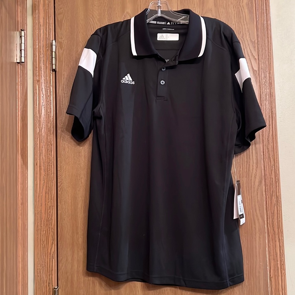 BNWT Mens Black/White Adidas Polo size L